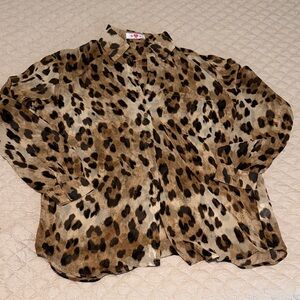 Buddy Love Leopard Sheer Print Button-Up Blouse